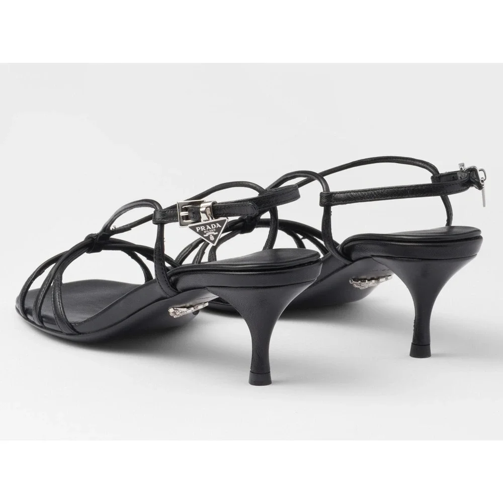 Prada Capretto Strappy 55mm Black Leather Slingback Sandal Mule Kitten Heel 38.5 - Picture 16 of 16